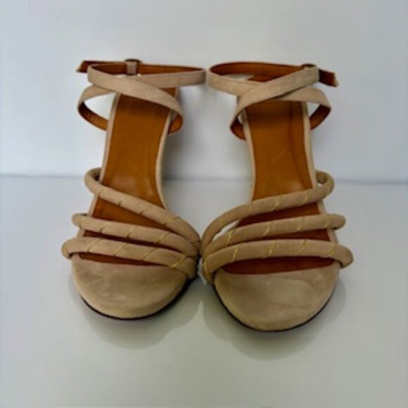 SEZANE High Lison Sandals Blush Suede w/ Gold Details FR39 - Picture 2 of 13